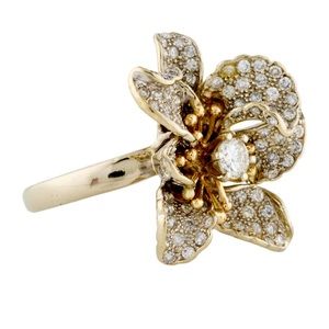 Diamond flower cocktail ring - 14kt white and yellow gold, 1.38 total carat wt.